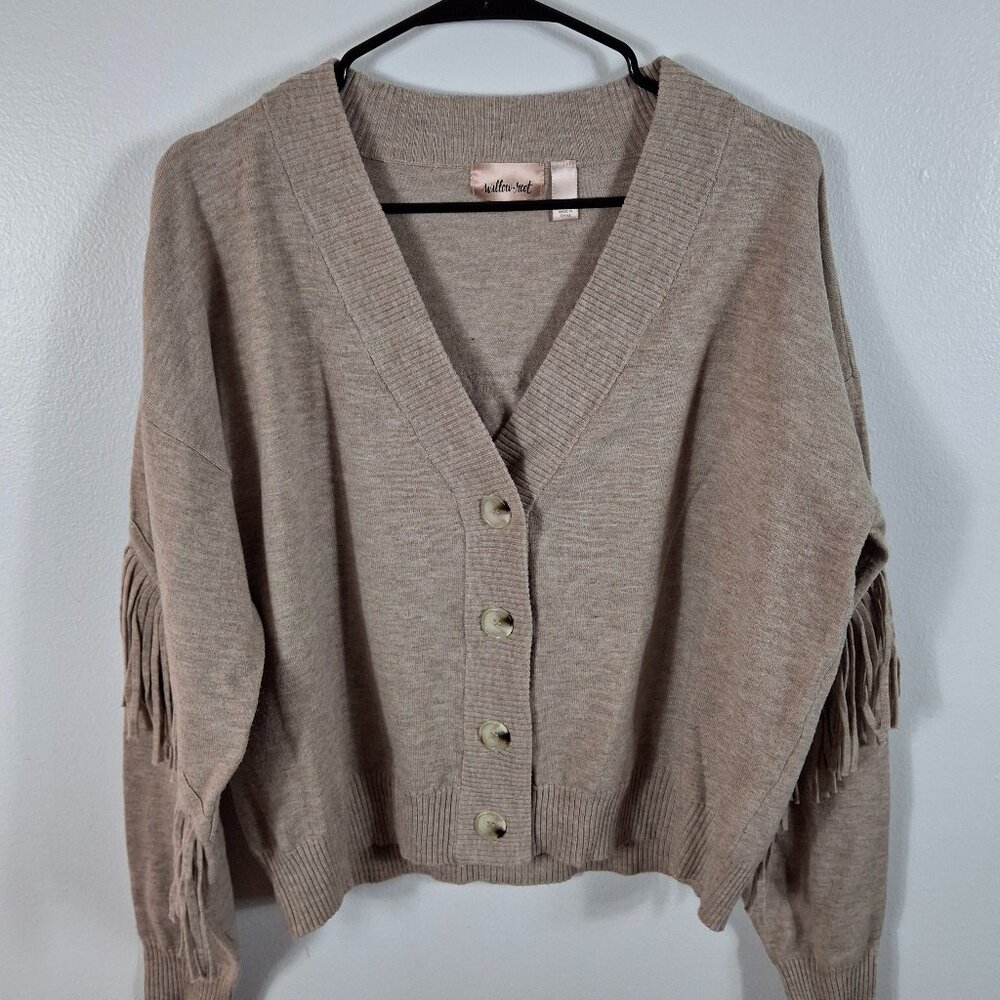 Willow Root Medium Cardigan Sweater Fringe Western Festival Beige